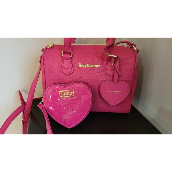 JUICY COUTURE Bag Speedy Satchel - Hot Pink & Matching Wristlet - Picture 2 of 16